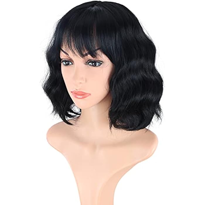 DILLARDS Volanqi Short Black Wavy Wigs For Women Synthetic Wavy Wigs With Bangs Daily Use Wigs Cosplay Wigs (Black-1B#) - Image 1